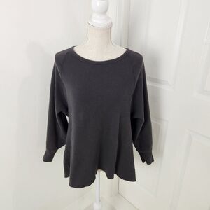 We The Free Top Womens M Gray Amelia Waffle Knit Split Back Oversized Thermal